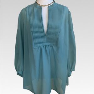 Cato Teal Pleated Blouse